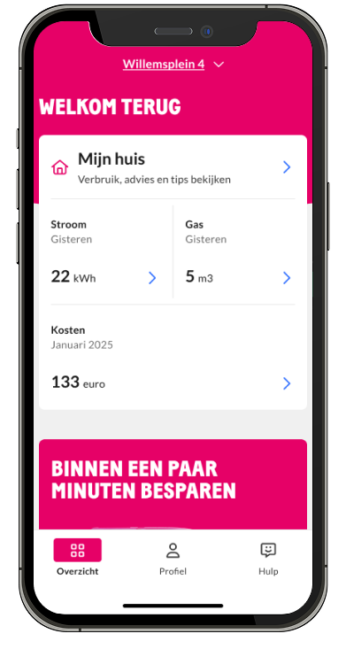 Een telefoon met de homepagina van Mijn Essent