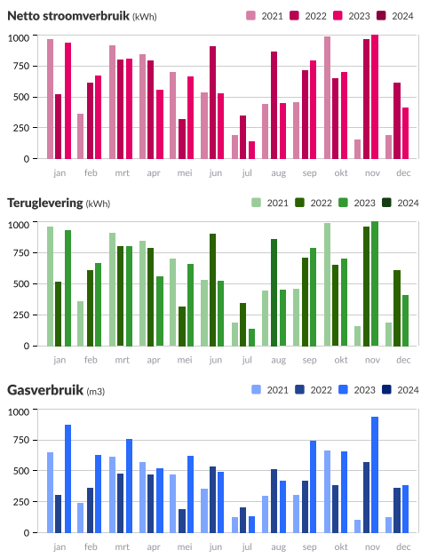Dit is een voorbeeld van het historisch verbruik in het Energierapport