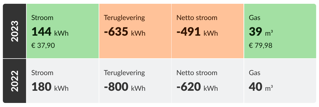 Dit is een voorbeeld van het verbruik in het Energierapport