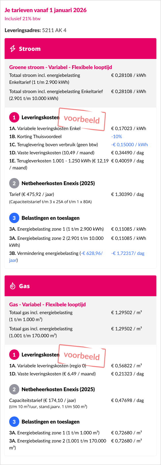 Voorbeeld energierekening Essent
