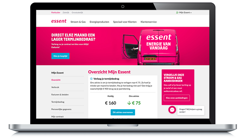 Een laptop met de pagina overzicht op Mijn Essent