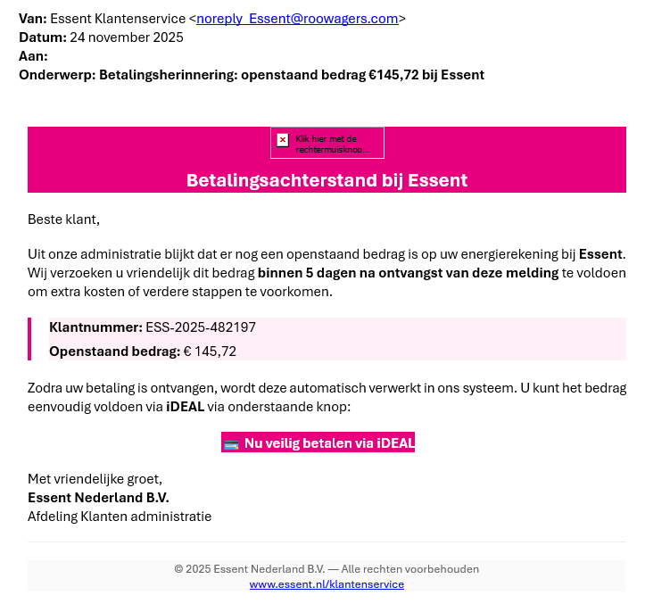 Essent voorbeeld e-mail phishing Essent voorbeeld e-mail phishing